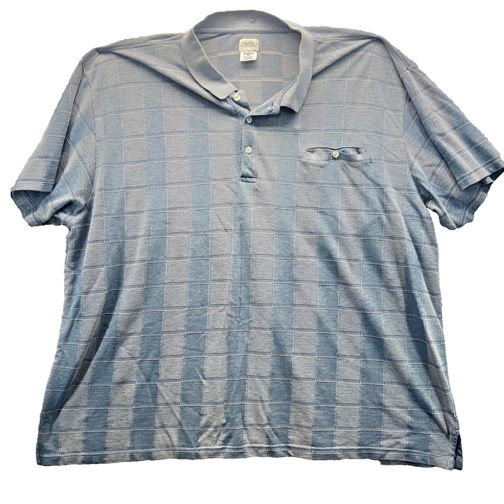 King Size Mens 5XL Blue Check Polo Shirt Big Tall Short Sleeve Pocket Casual
